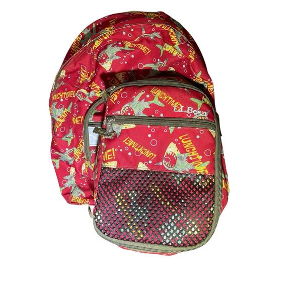 LL Bean Junior Backpack Multicolor Shark Pattern Padded Book Bag With Lunch Bag - Picture 5 of 8